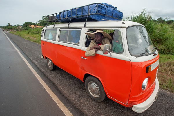 Fred the driver all dressed up for an evening drive with "Betty" the Kombi van.